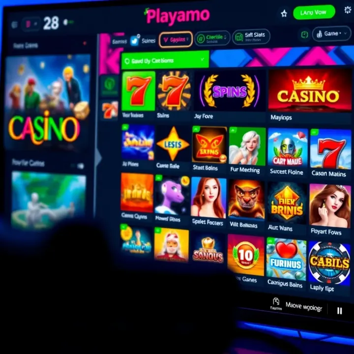 Colorful interface displaying a variety of casino games on a digital platform