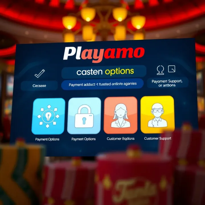 Playamo Casino Payment Options and Customer Support Illustration of secure payment options and customer support icons representing trusted online casino features