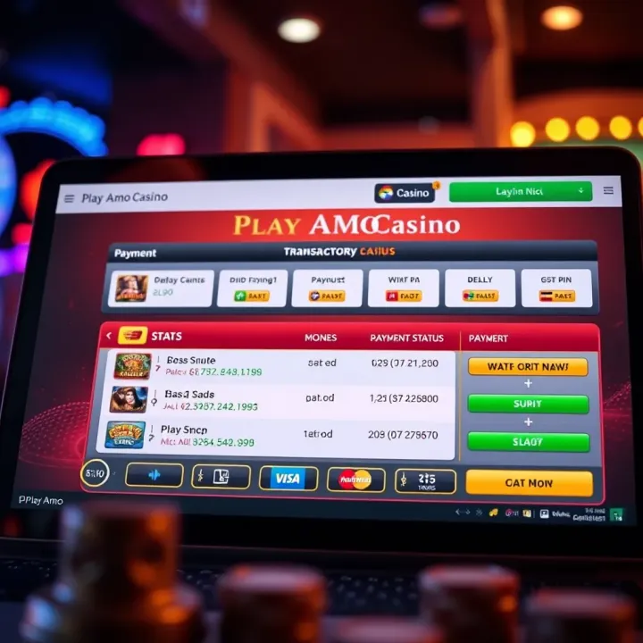 Understanding Payment Delays and Transactions at Play Amo Casino Illustration showing an online casino interface highlighting payment methods and transaction status