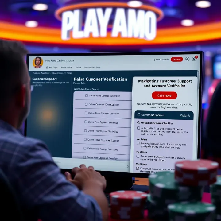 Graphic depicting a customer support chat window and verification checklist for online casino accounts