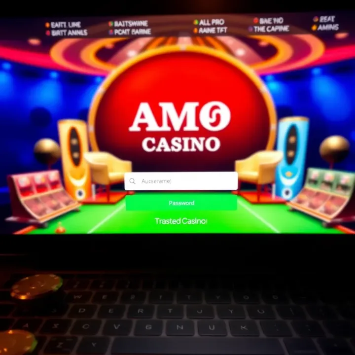 User interface login screen of Amo Casino website with fields for username and password