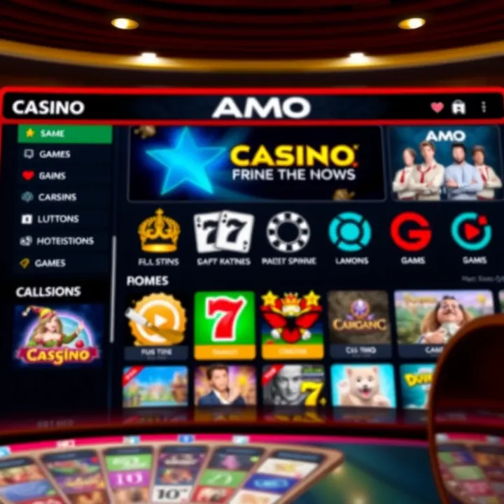 Navigating Amo Casino Features Overview of Amo Casino platform showcasing game selection and navigation menu