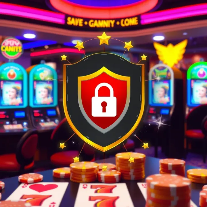 Safe and secure online gambling environment symbolized by locked shield and digital icons
