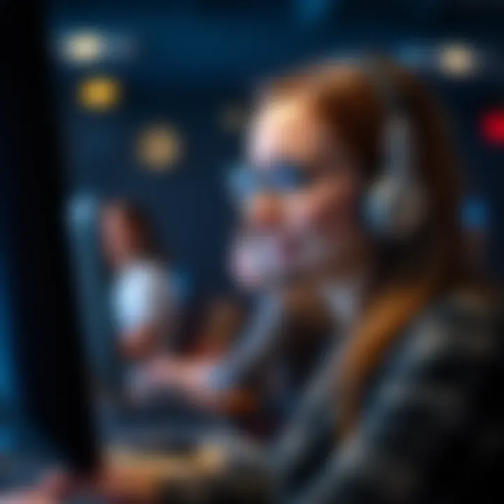 Customer service representative with headset providing online assistance