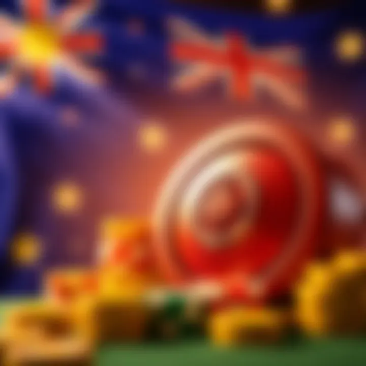 Illustration of Australian flag with secure online casino gaming elements