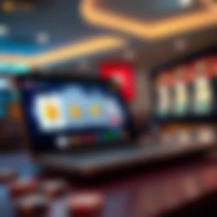 Illustration of a laptop screen showing a secure online pokies platform with legal icons and Australian map in the background