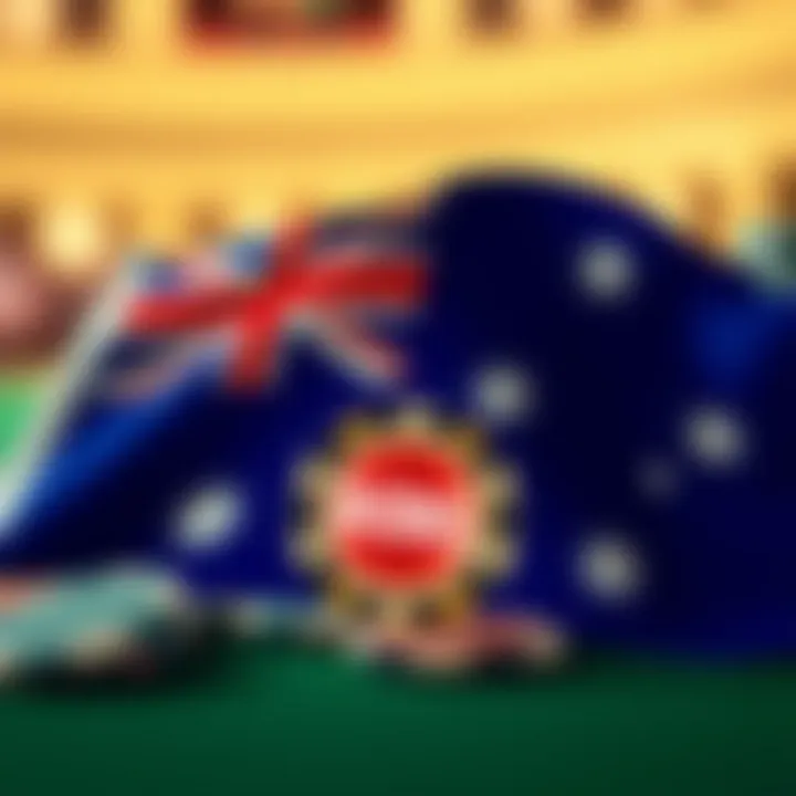 Illustration of Australian flag with casino chips and a glowing bonus symbol