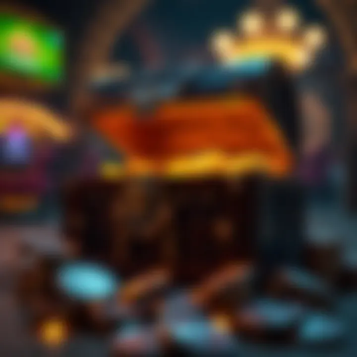 Symbolic Treasure Chest Highlighting Casino Promotions Illustration of a glowing treasure chest with coins and casino tokens