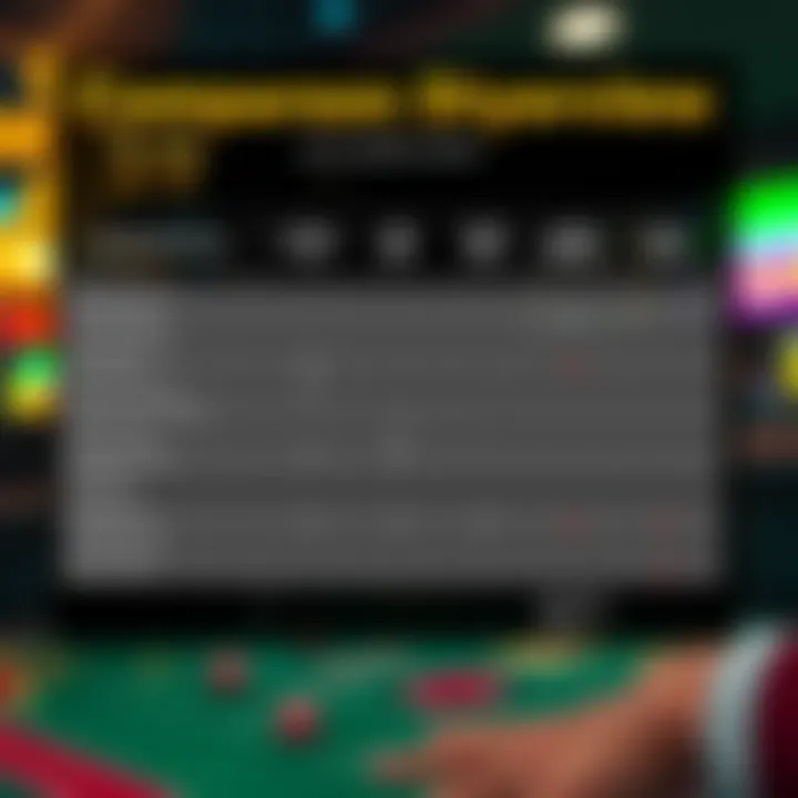 Visual comparison chart of different online casino bonuses and their features