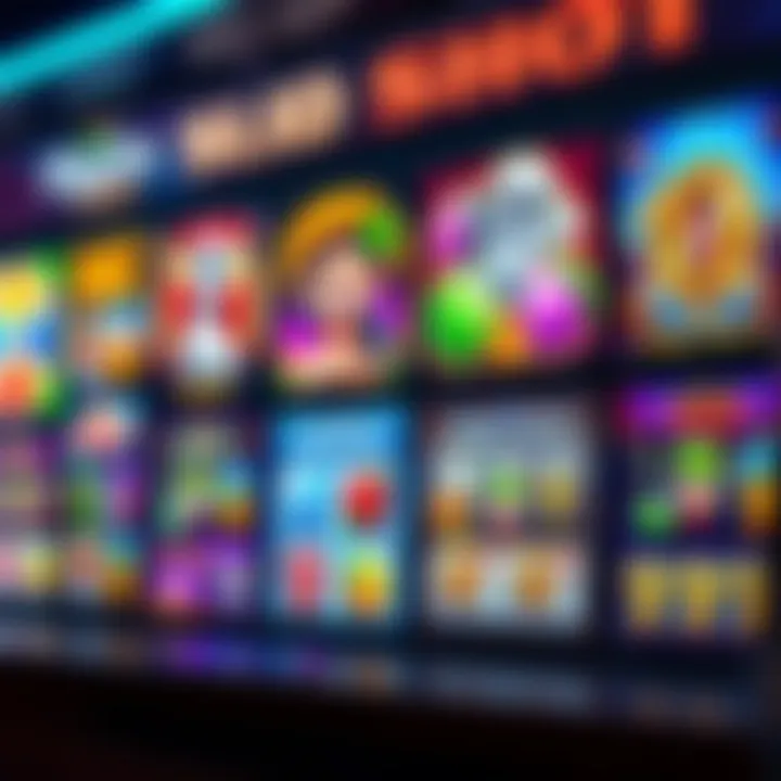 Colorful digital slot games interface showcasing various themes and reels