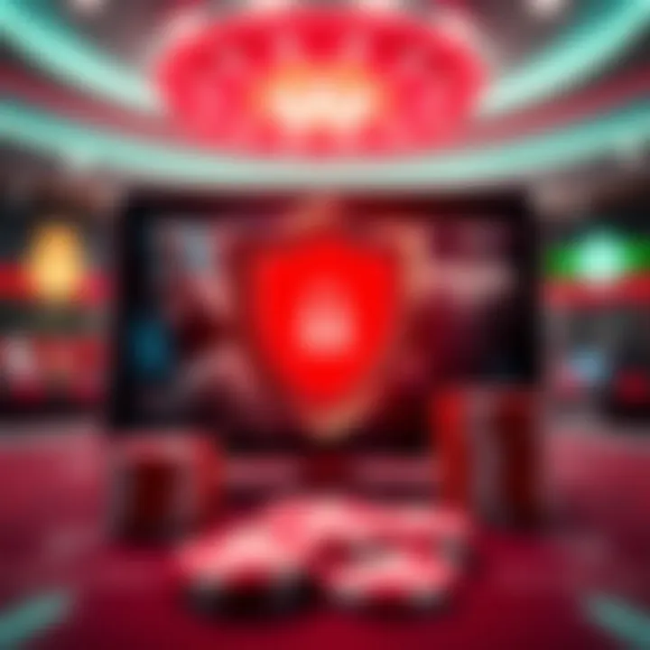 Secure and Trustworthy Online Casino Platform Safe online casino environment with secure digital shield and poker chips symbolizing protection
