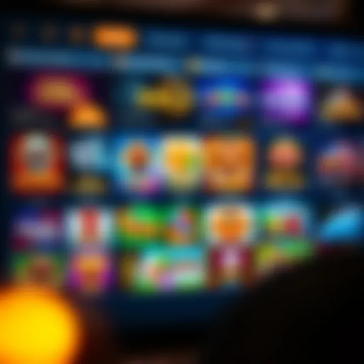 Digital interface showcasing different online casino game types with player ratings