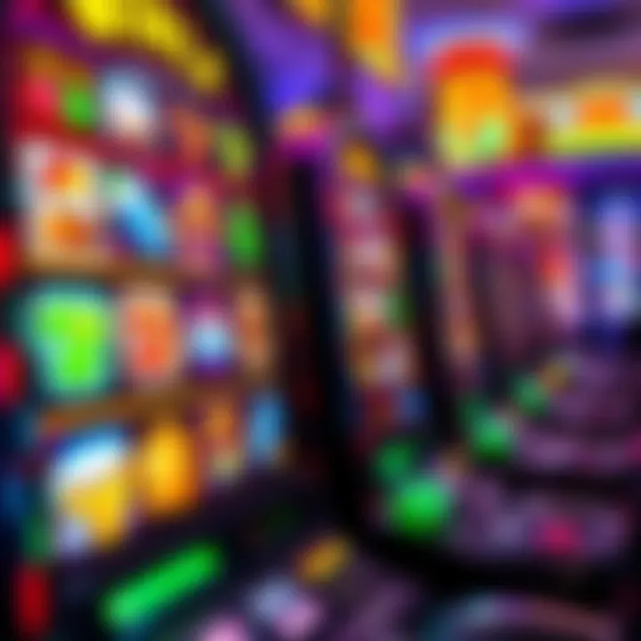 Colorful slot machine reels displaying various themed symbols and vibrant lights at Playamo casino