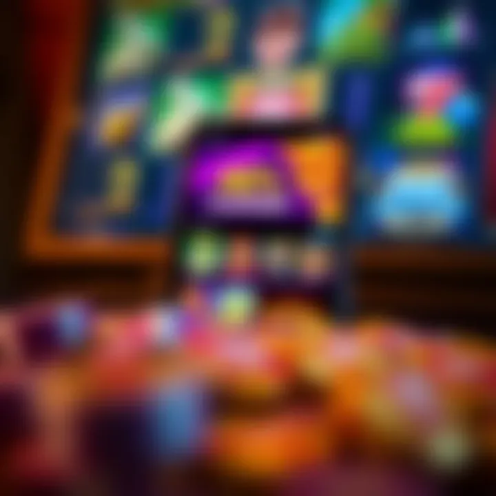 Mobile phone displaying a vibrant online casino interface with various slot games