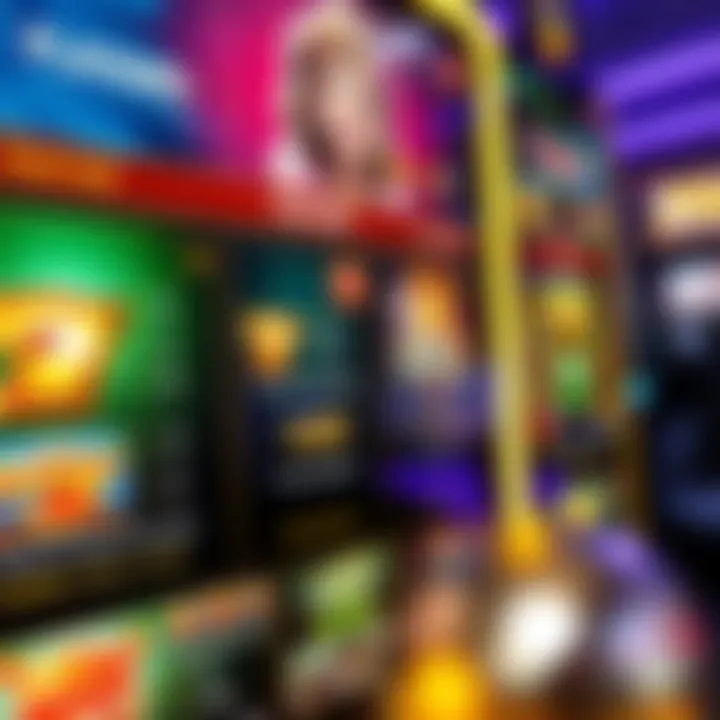 Bright casino interface showing slot game options with payout rates and bonus features