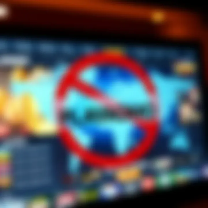 Digital representation of a blocked access sign over a casino interface illustrating geo-restrictions