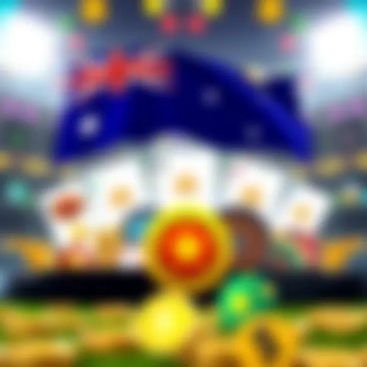 Illustration showing various casino bonus icons and Australian flag elements