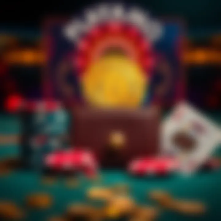 Illustration showing a digital wallet with Bitcoin symbol alongside casino chips and playing cards