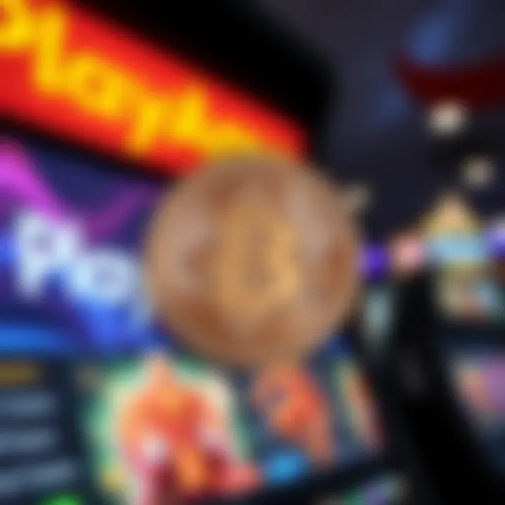 Bitcoin logo overlayed on a digital casino interface showing PlayAmo branding