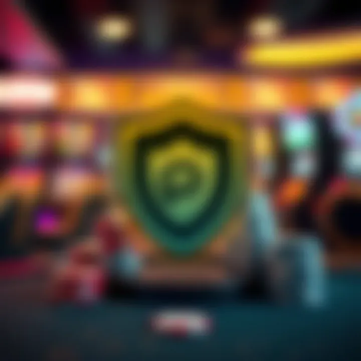 Graphic depicting secure online gambling with a shield symbol and responsible gaming icons