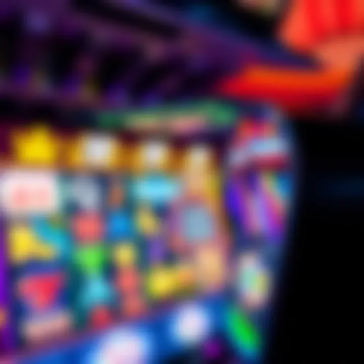 Colorful online casino slot machine interface with bright symbols on screen