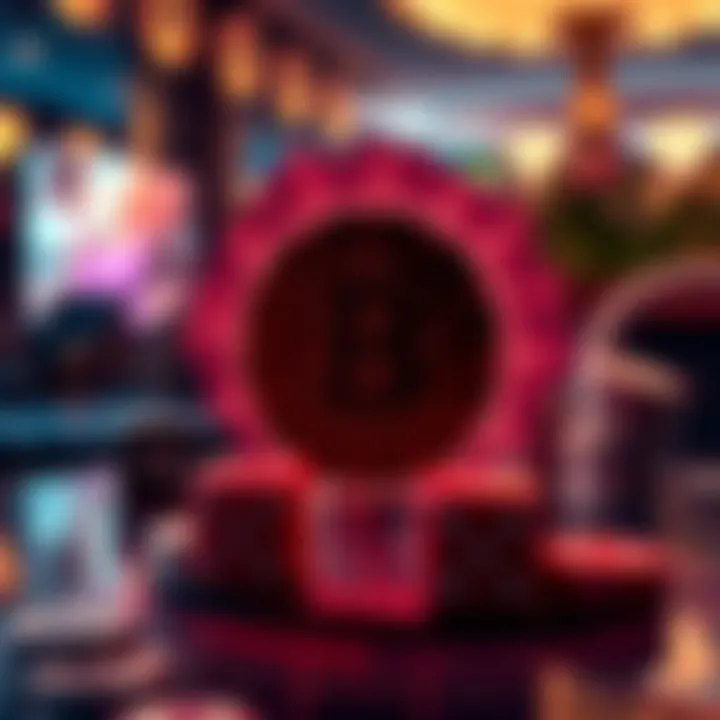 Abstract graphic showing secure blockchain connections intertwined with casino elements like cards and dice