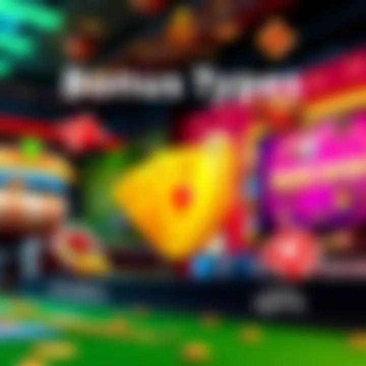 Illustration showing various types of online casino bonuses such as free spins, cashback, and deposit bonuses