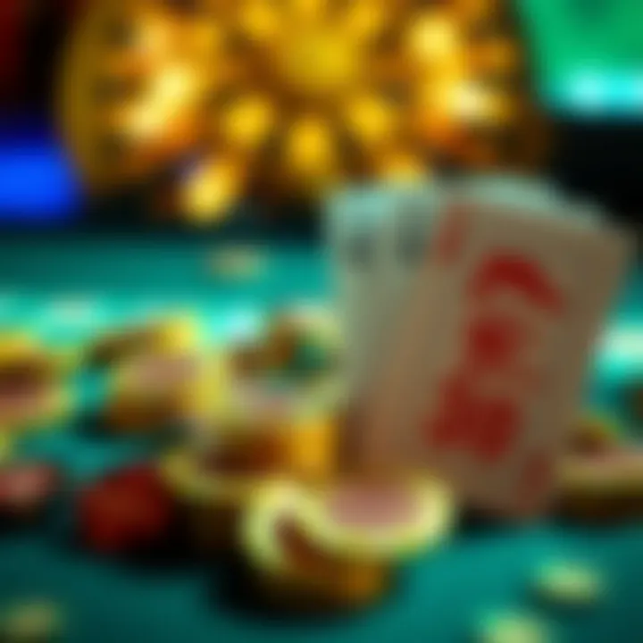 Stylized casino tokens and cards representing bonus offers and free spins