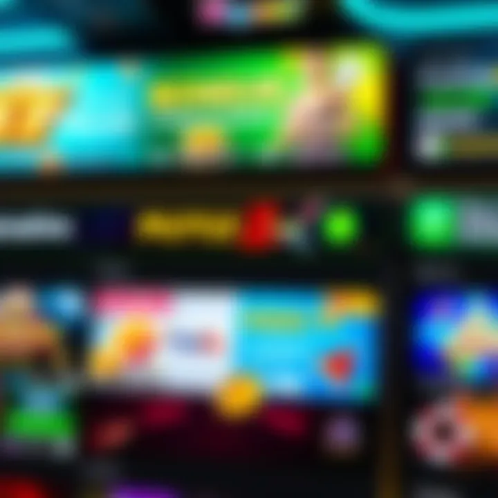 Colorful casino promotional banners highlighting bonuses and payment methods