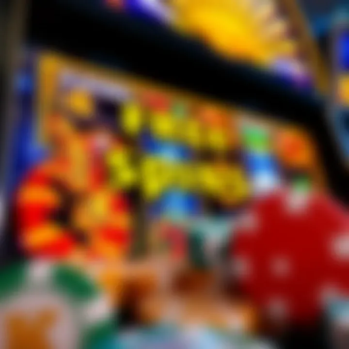Illustration showing various free spins icons and casino chips around a slot machine interface
