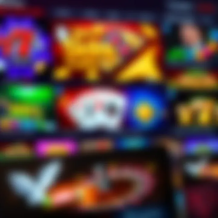 Varied casino game icons showcasing slots, poker, and roulette on a vibrant digital interface