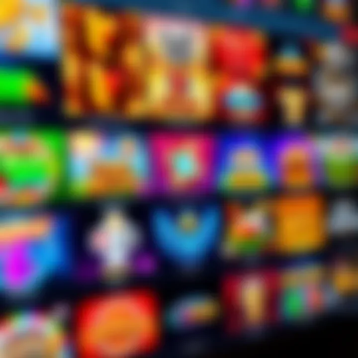 Selection of colorful online casino game icons on a digital interface