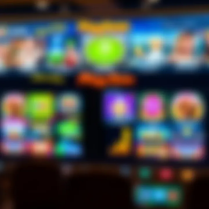 Display of a digital casino interface featuring popular slot and table games