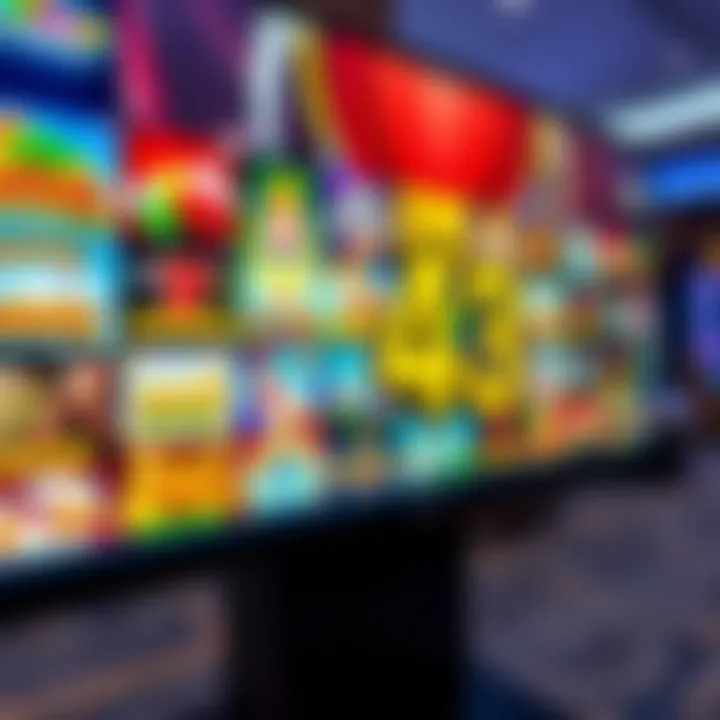 Colorful selection of casino games displayed on a digital screen
