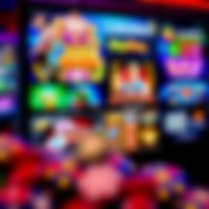 Colorful online casino game interface with various slot and table games visible