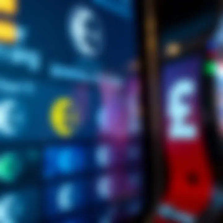 Secure online banking options displayed on a digital screen with currency symbols