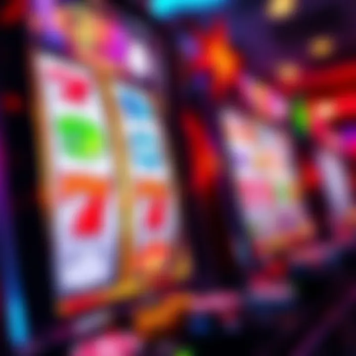 Colorful digital casino slot reels showing a winning combination with coins and chips