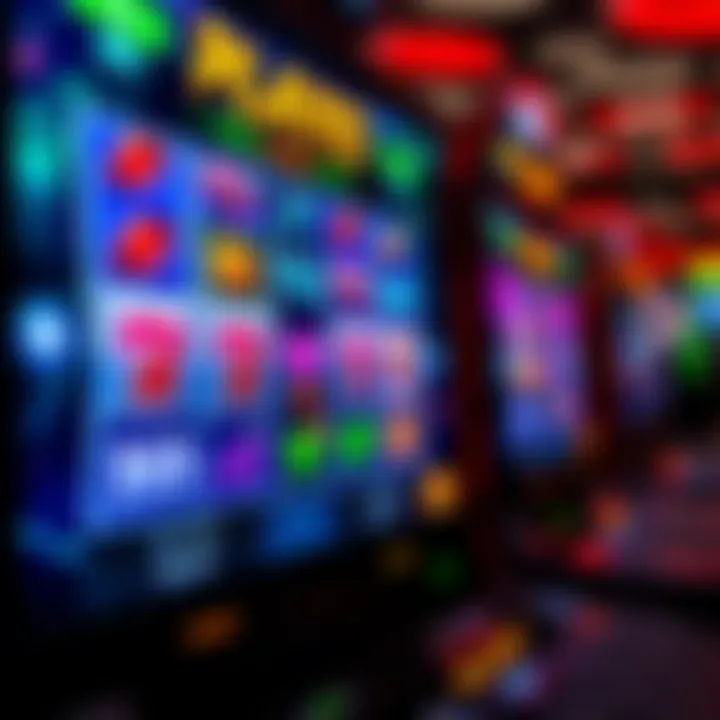 Digital slot machine screen showcasing vibrant spinning reels with casino symbols