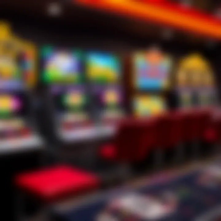 Colorful casino game icons representing slot machines and card games on a dark background