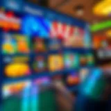 Colorful digital casino bonuses displayed on a screen with vibrant graphics and icons