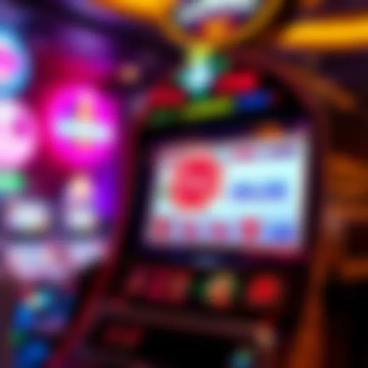 Illustration of a digital slot machine displaying a bonus chip on its screen with vibrant casino lights in the background