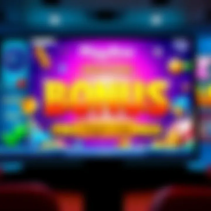 Illustration of a casino welcome bonus screen with vibrant colors and playful graphics