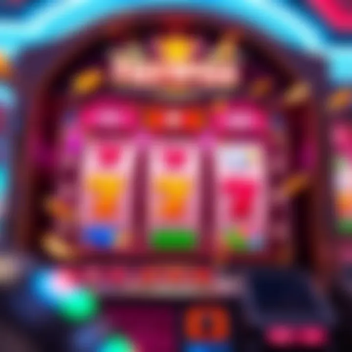 Colorful casino slot machine with spinning reels and bright symbols