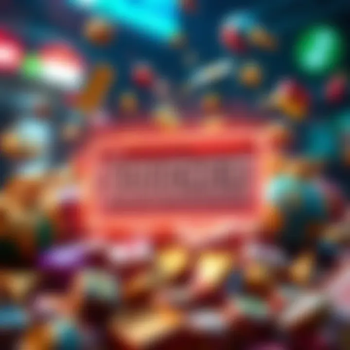 Illustration of a digital voucher code surrounded by gaming icons representing bonuses and rewards