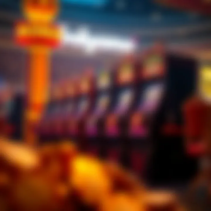 Bright casino-themed graphic illustrating various slot machines and bonus coins