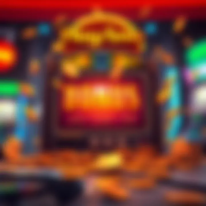 Illustration of a digital slot machine with bonus symbols surrounded by glowing coins