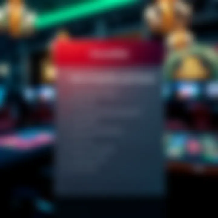 Graphic showing a checklist highlighting wagering requirements and terms on a casino-themed background