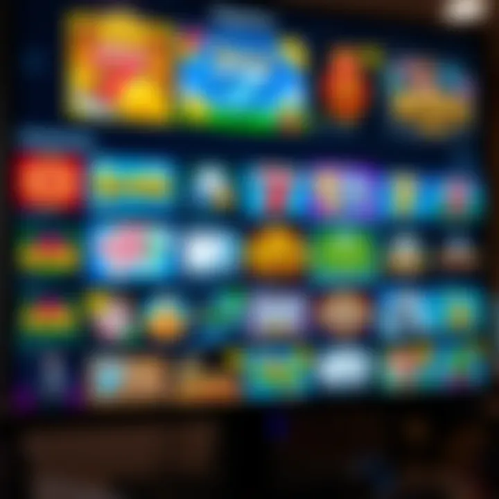 Colorful online casino game icons displayed on a digital screen