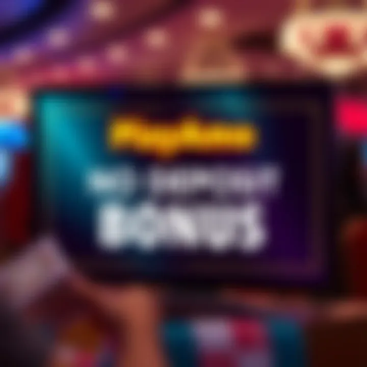 Illustration of a digital casino interface showing a no deposit bonus notification