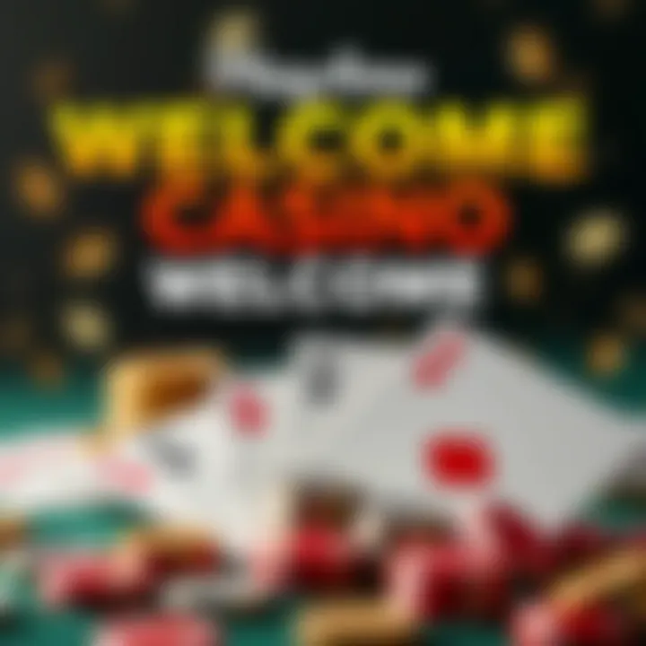 Illustration of a vibrant online casino welcome bonus offer with coins and playing cards